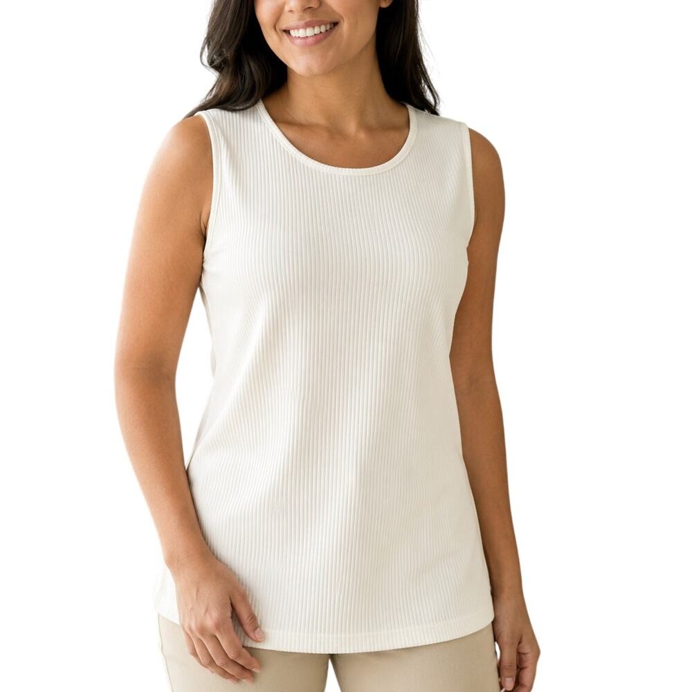 Allison Daley Ivory Ribbed Tunic Top M Petite Minimalist Coastal Grandma
